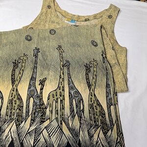 Sea Suns Giraffe‎ Print Dress Womens L Tan Grey Vintage 90s Sleeveless Maxi Tank